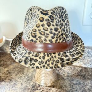 Leopard Print Fedora Hat with Brown Band